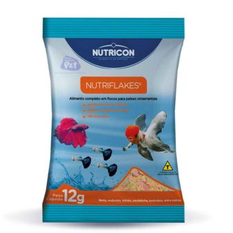 Ração nutriflakes 12 gramas, cartela com 30 unidades.